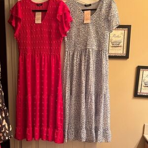 Girls' Red and Blue Patterned Dresses